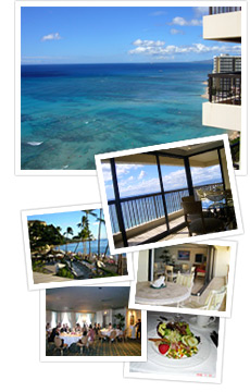 社員旅行の写真。ハワイの一流ホテルからの眺めなど。